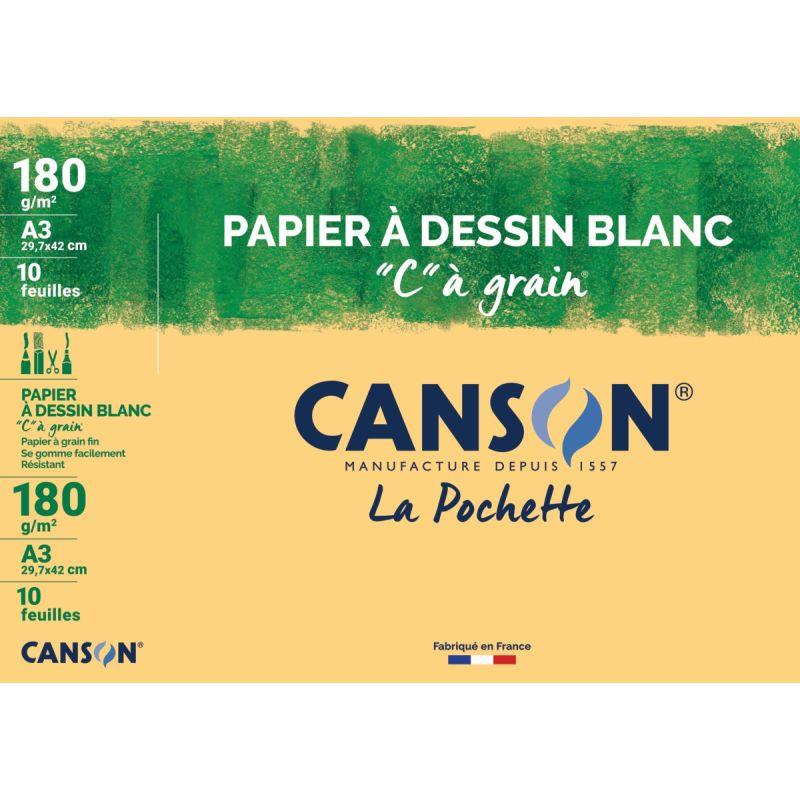 Ref. 61999, Pochette de 10 feuilles à dessin à grain 180g format A3, marque CANSON