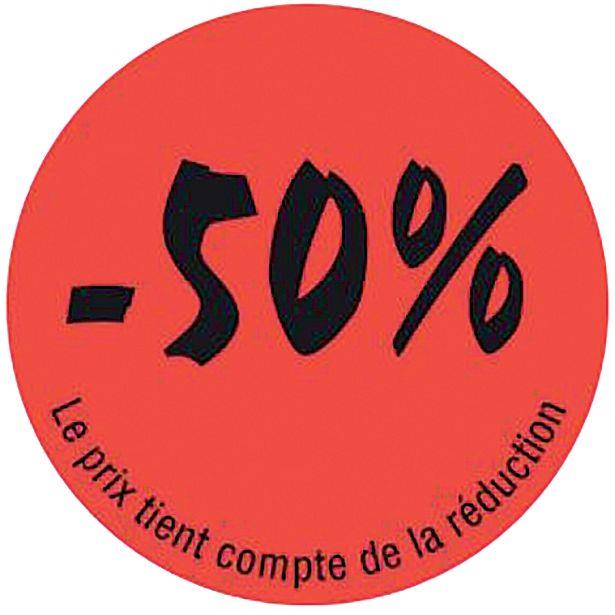 Ref. 62021, Rouleau de 2000 étiquettes sticker ETA -50% fluo, marque N.C