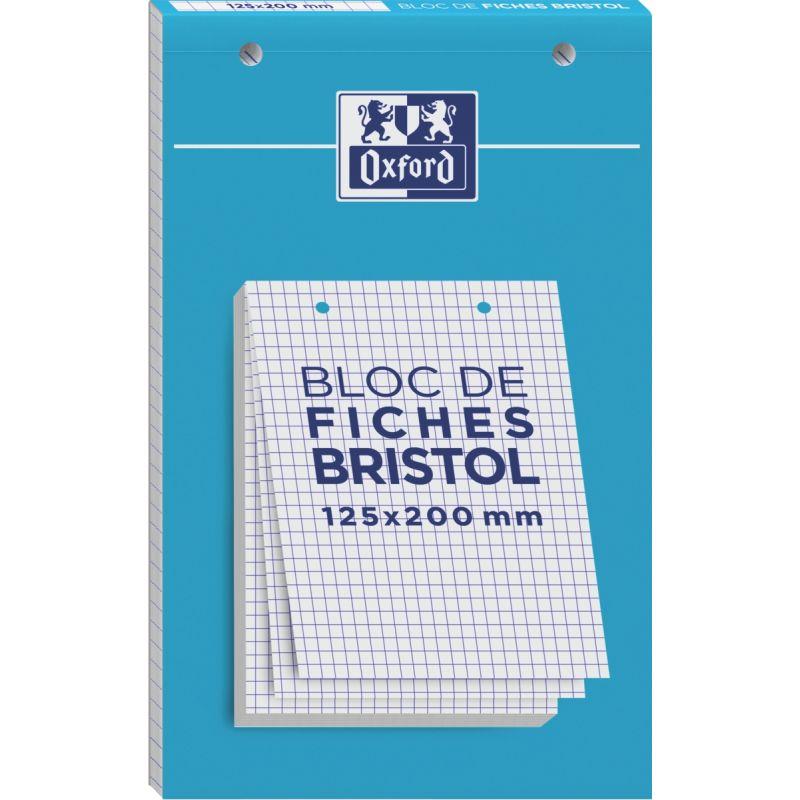 Image de  Bloc de 30 fiches bristol perforées 2 trous 210 g blanc quadrillé 5x5 format 12.5 x 20 cm 