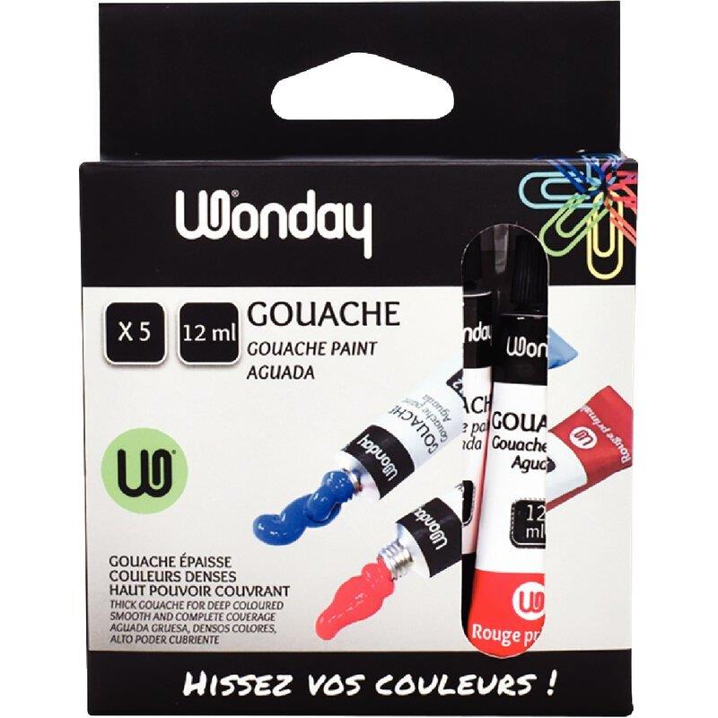 Ref. 62257, Boîte de 5 tubes 12ml de gouache en pâte , couleurs primaires assorties, marque N.C