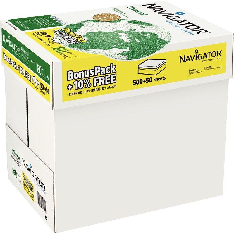 Ref. 62366, Carton de 5 ramettes de 500+50 feuilles format A4 80g blanc NAVIGATOR, marque N.C