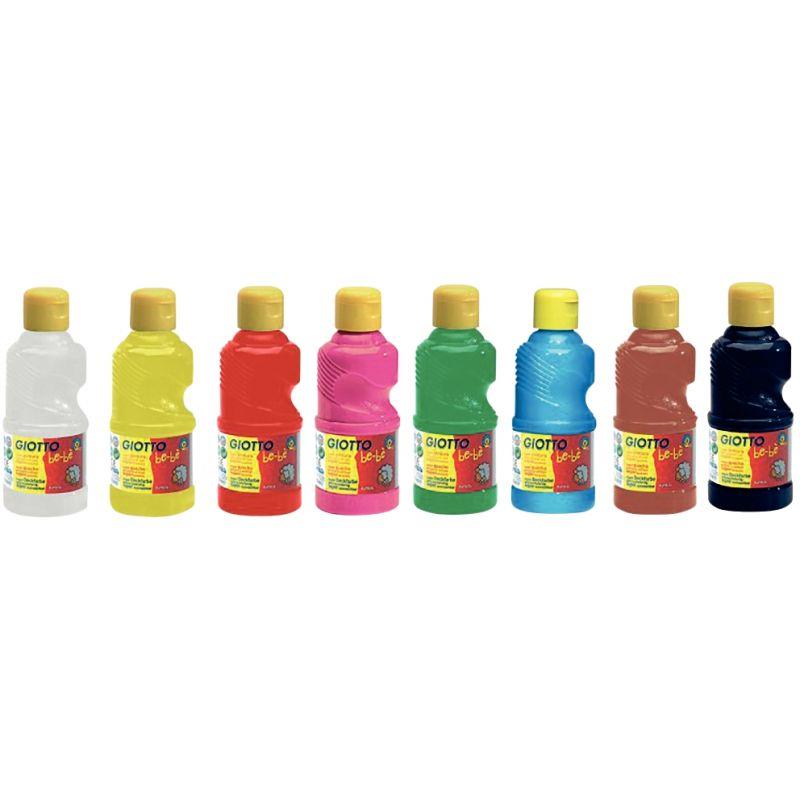 Image de  Carton de 8 Flacons 250ml de gouache GIOTTO be-bè, coloris assortis 