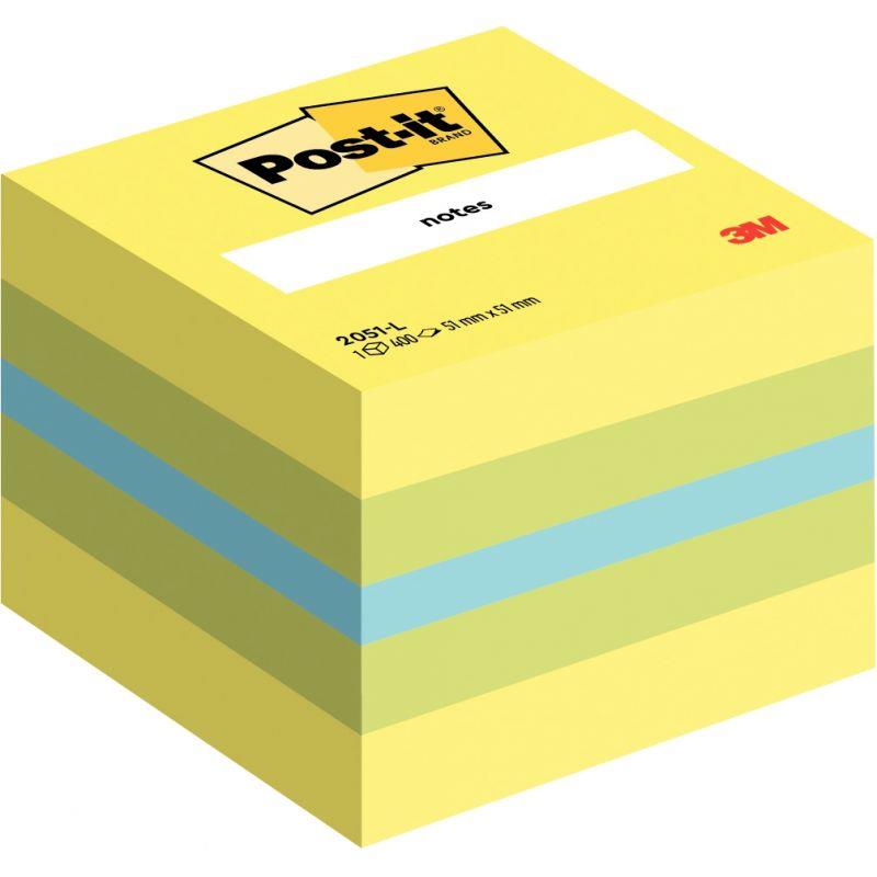 Image de  Mini cube post-it de 400 feuilles notes repositionnables, 51 x 51 mm, couleurs assorties 