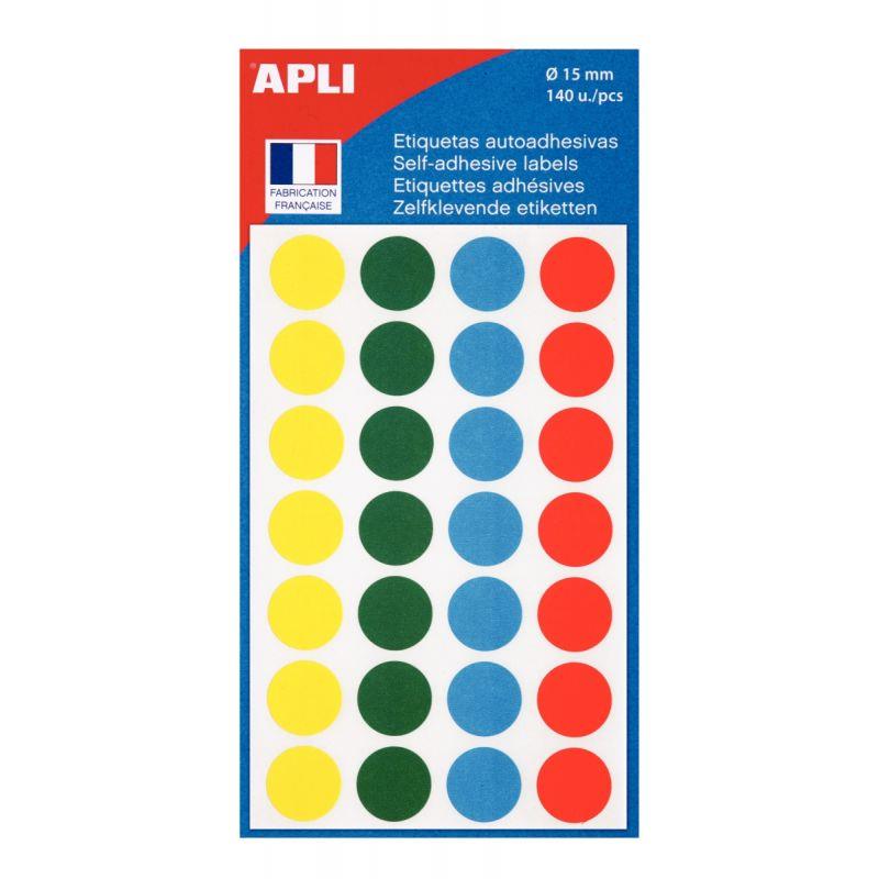 Ref. 62688, Pochette de 140 pastilles de couleur diamètre 15mm coloris assortis, marque AGIPA