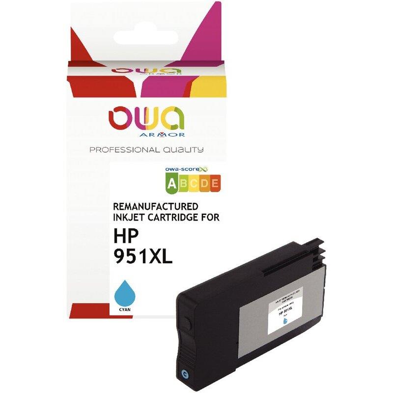 Ref. 63026, OWA Cartouche jet d''encre cyan haute capacité compatible HP 951XL (CN046AE), marque ARMOR