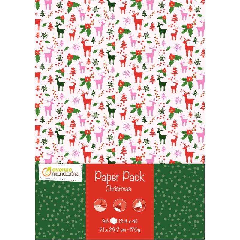 Image de  Paquet de 96 feuilles de papier motifs Noël 170 grammes format 21 x 29,7 cm 