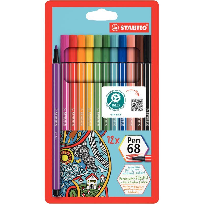 Image de  Pochette de 12 feutres Pen 68 assortis 