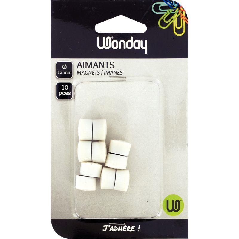 Image de  Blister de 10 punaises magnétiques, diamètre 12 mm.  Blanc 