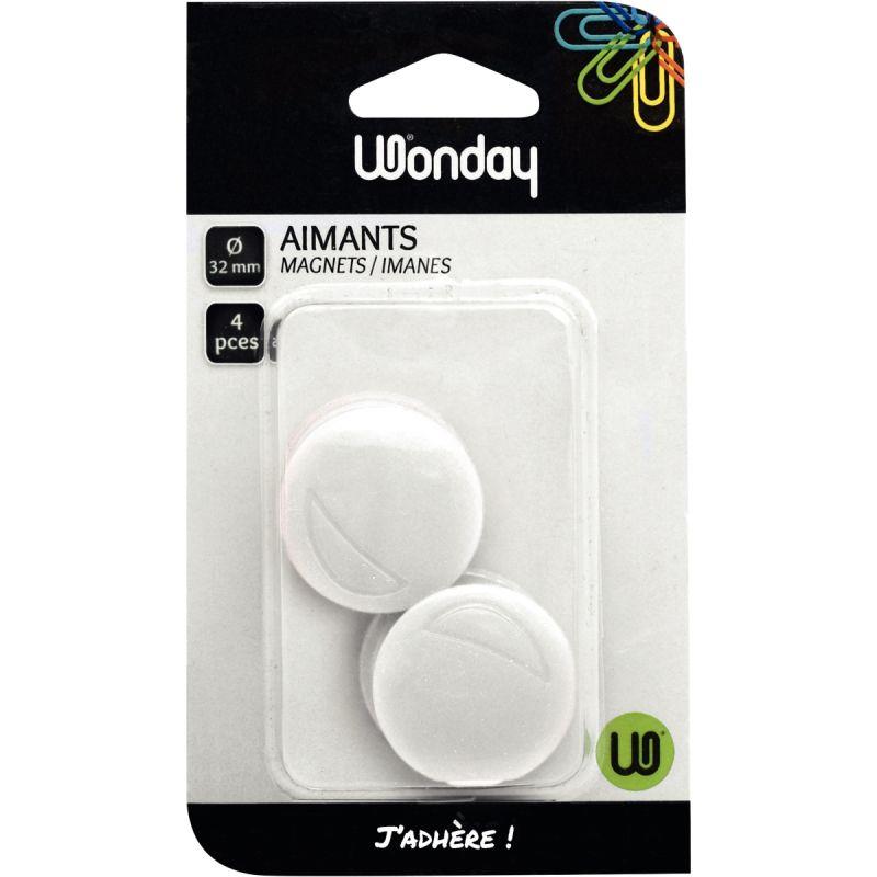 Image de  Blister de 4 punaises magnétiques, diamètre 32 mm.  Blanc 