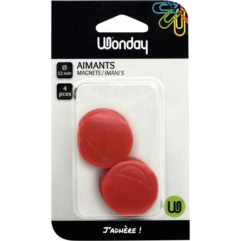 Image de  Blister de 4 punaises magnétiques, diamètre 32 mm rouge 