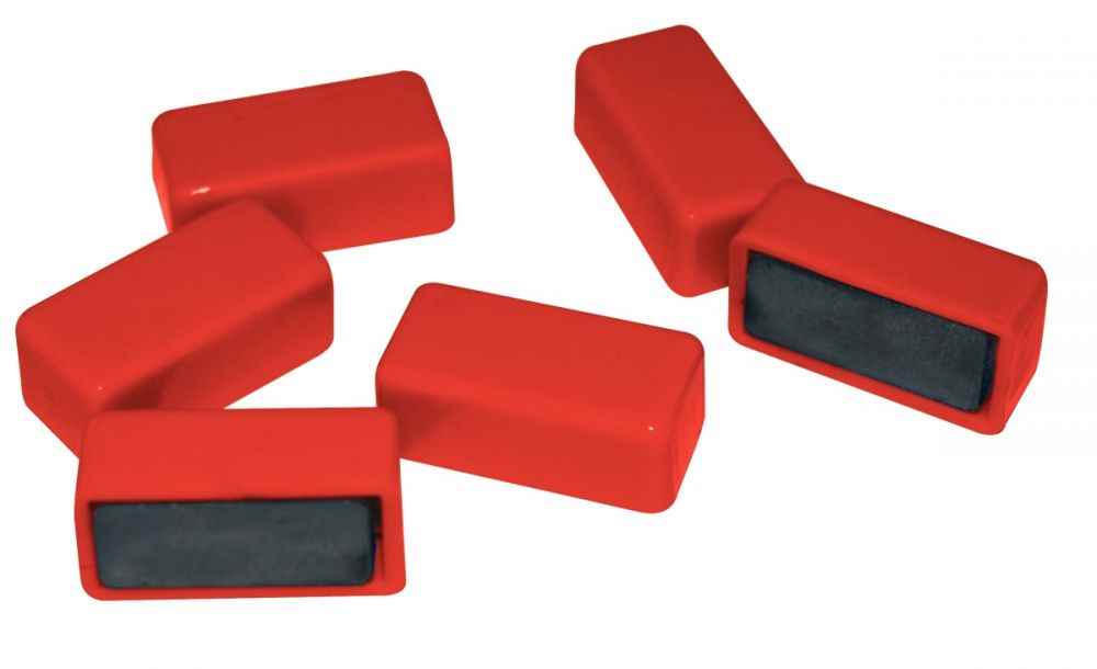 Image de  Blister de 6 punaises magnétiques rectangulaires 12x25 mm rouge 