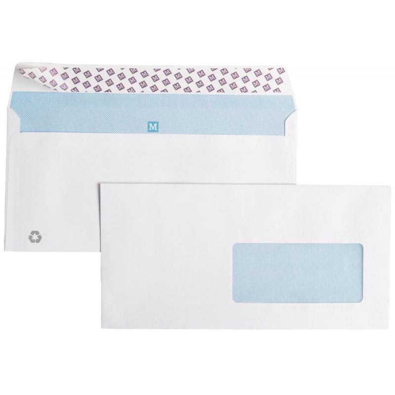 Image de  Boite de 500 enveloppes blanches 110x220mm 90g bande siliconée fenêtre 45x100mm FIRST 
