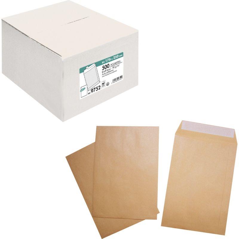 Image de  Boite de 500 pochettes kraft 176x250mm 90g bande siliconée 