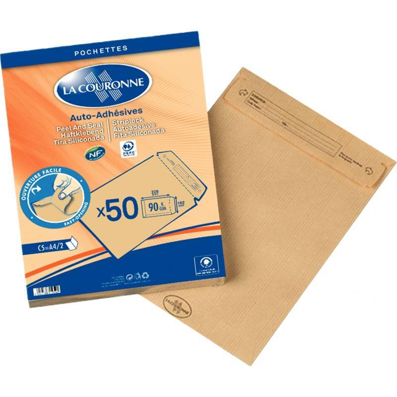 Image de  Paquet de 50 pochettes kraft 162x229mm 90g bande siliconée 