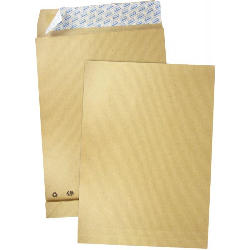 Image de  Carton de 250 pochettes kraft 260x330mm 120g soufflet 30mm bande siliconée 
