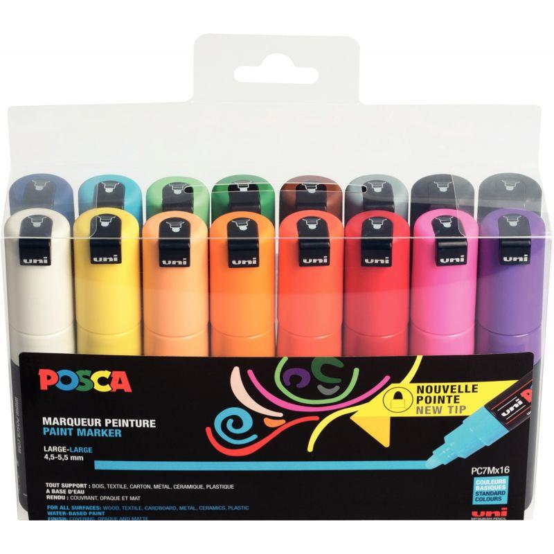Image de  Pochette de 16 marqueurs Posca pointe large ogive assortis 