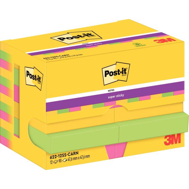 Image de  Paquet de 12 blocs de feuilles Super Sticky post-it, 476 x 476 mm, couleurs Carnival 