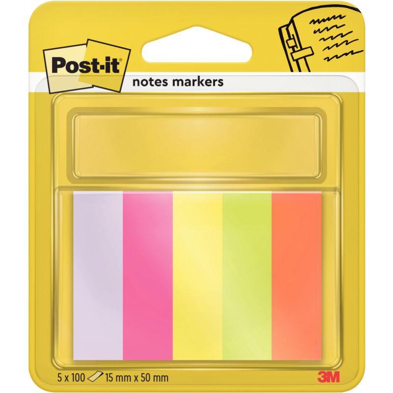 Image de  Blister de 5 distributeurs de 100 marque-pages notes markers post-it, coloris assortis 