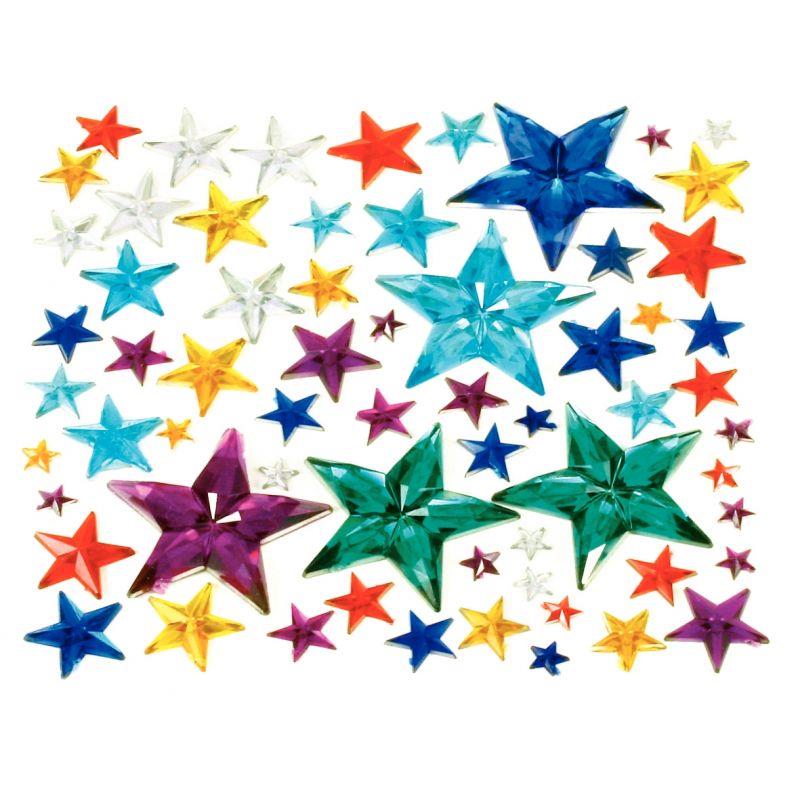 Image de  Sachet de 350 pierres décoratives en plastique à coller forme étoiles assorties 