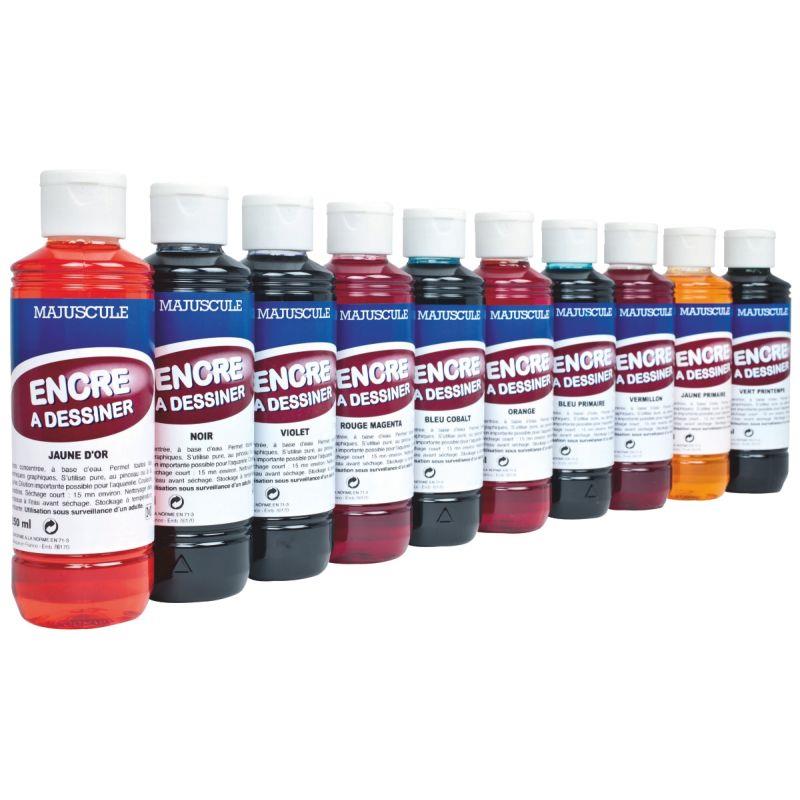 Image de  Boîte de 10 Flacons 250ml d''encre à dessiner MAJUSCULE, coloris assortis 
