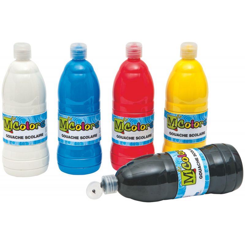 Image de  Carton de 6 Flacons de 1 Litre de gouache liquide. 1 bleu, 1 rouge, 1 jaune, 1 noir, 2 blancs 