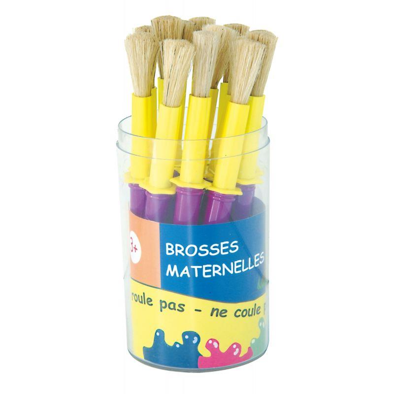 Image de  Pot de 14 brosses maternelle taille médium, en soie de porc avec colerette anti salissure 