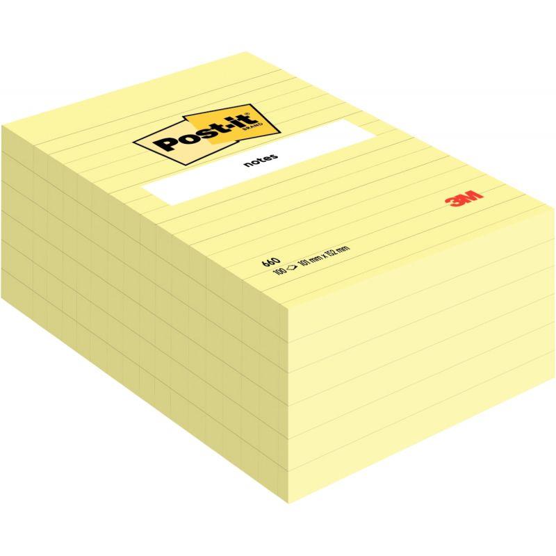 Image de  Lot de 6 Blocs de 100 feuilles post it notes repositionnables 102 x 152 mm ligné coloris jaune 