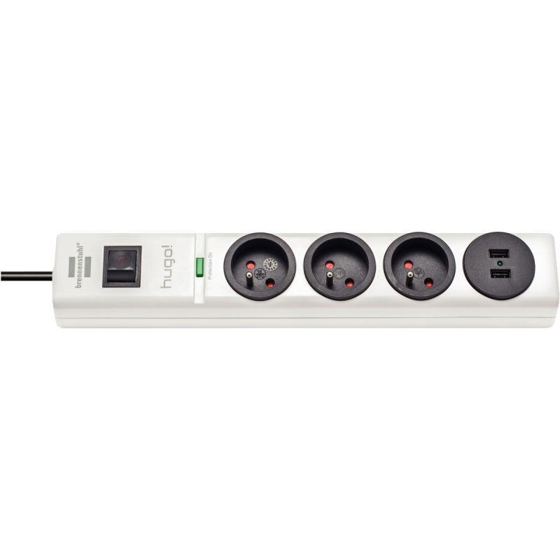 Image de  Bloc parafoudre 3 prises + 2 USB 2m blanc 