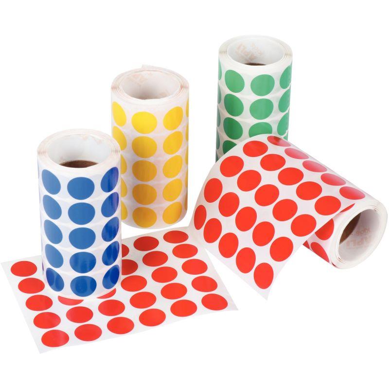 Image de  Lot de 4 rouleaux de maxi gommettes adhésives rondes diamètre 20 mm, couleurs vives assorties 