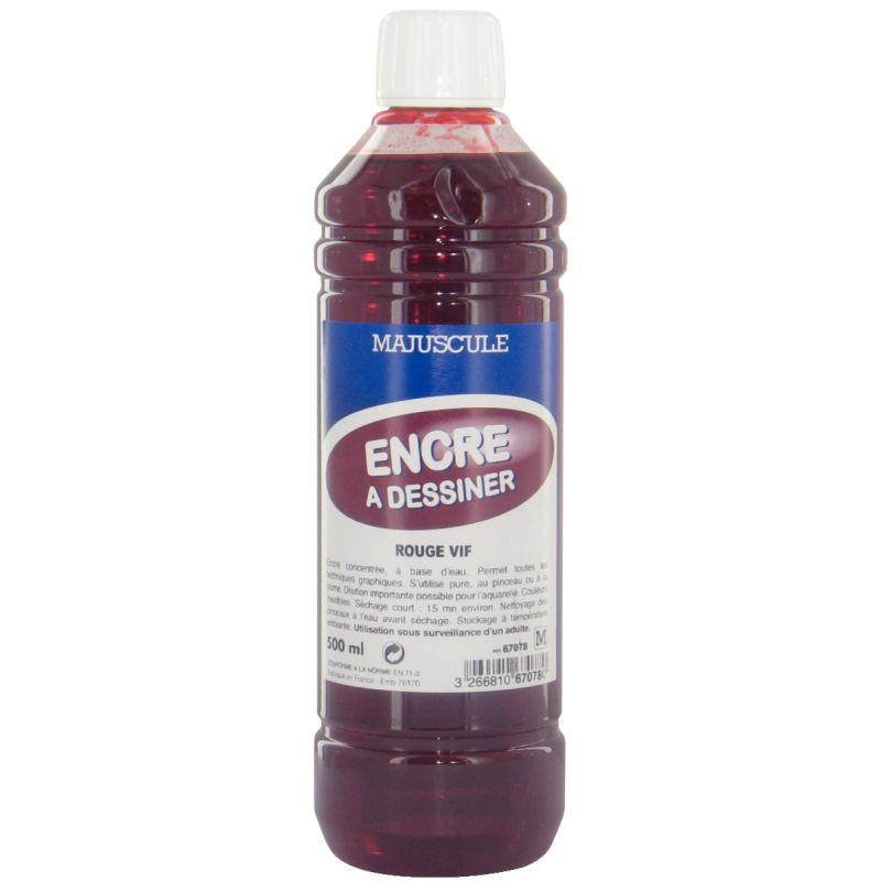 Image de  Flacon de 500 ml d’encre à dessiner MAJUSCULE coloris rouge vif 