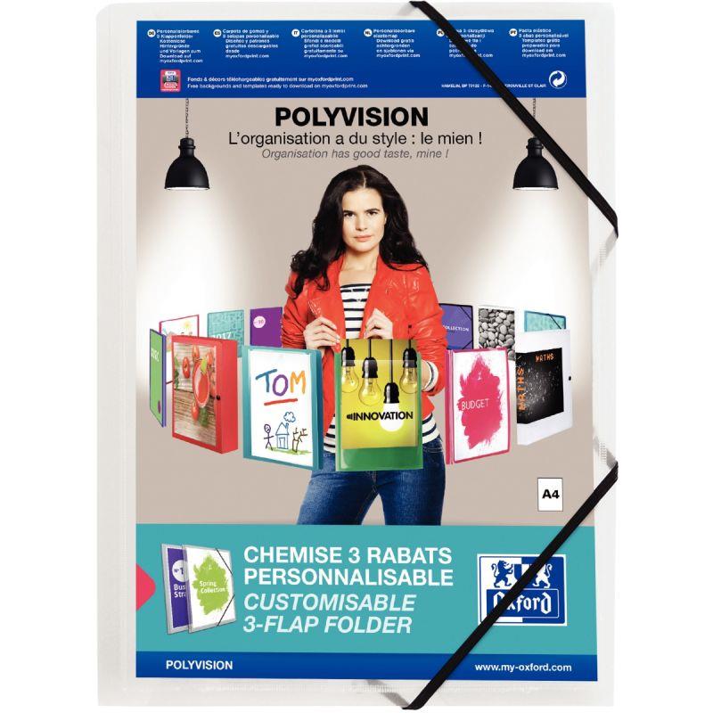 Image de  Chemise 3 rabats à élastiques personnalisable POLYVISION en polypropylène incolore 
