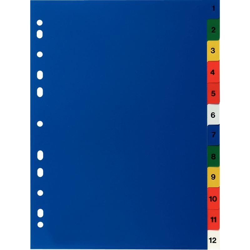 Image de  Jeu de 12 intercalaires numériques en polypropylène coloré, format A4 