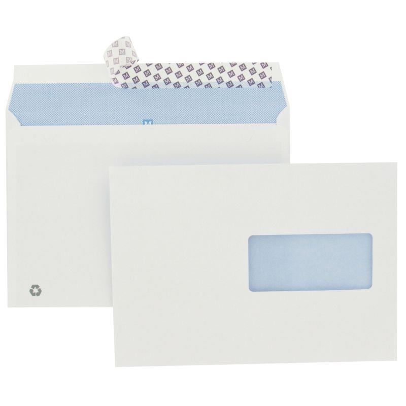 Image de  Boite de 500 enveloppes blanches 162x229mm 90g bande siliconée fenêtre 45x100mm FIRST 