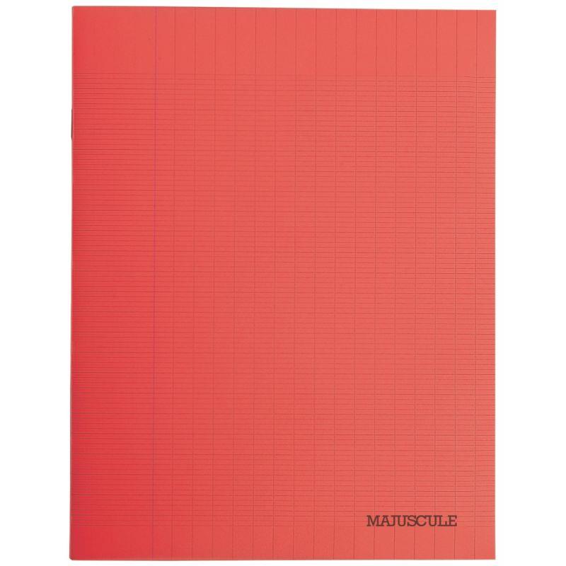 Image de  Piqûre 48 pages MAJUSCULE, format 17x22 cm, papier blanc 90g, seyès, couverture polypropylène rouge 