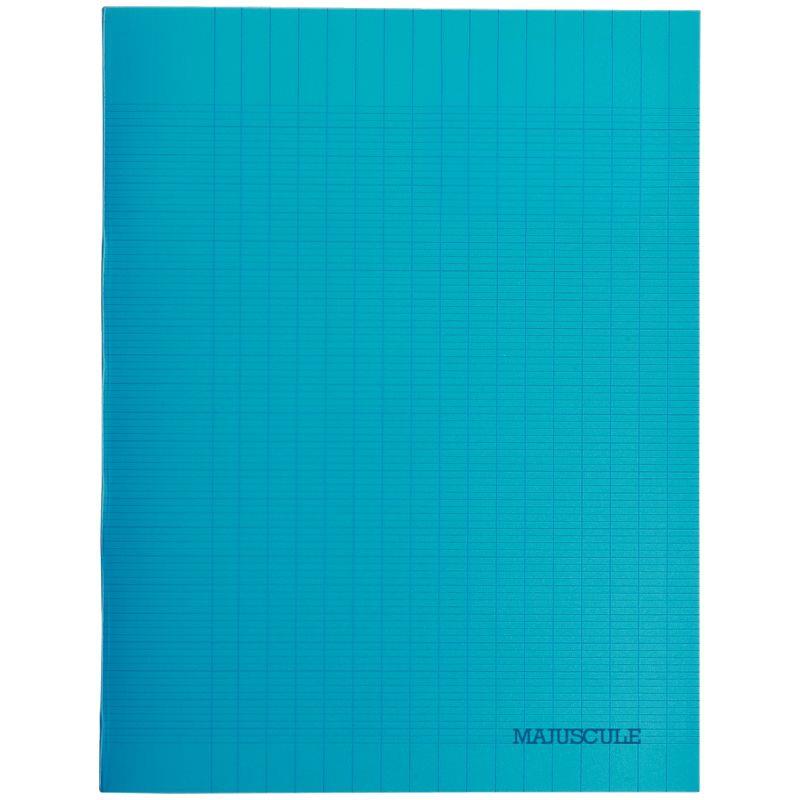 Image de  Piqûre 96 pages MAJUSCULE, format 17x22 cm, papier blanc 90g, seyès, couverture polypropylène bleu 