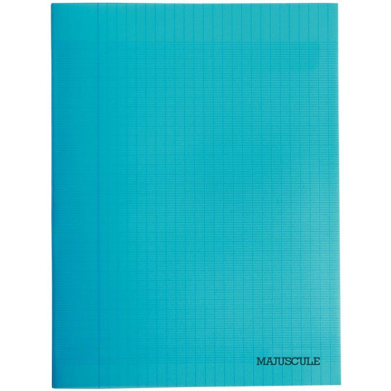 Image de  Piqûre 96 pages MAJUSCULE, format 24x32 cm, papier blanc 90g, seyès, couverture polypropylène bleu 