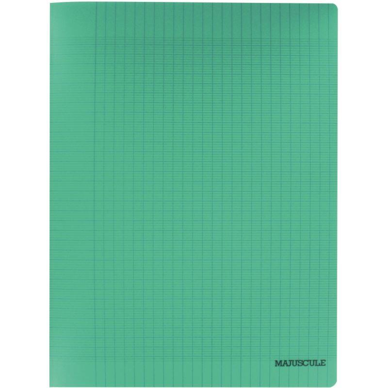 Image de  Piqûre 96 pages MAJUSCULE, format 24x32 cm, papier blanc 90g, seyès, couverture polypropylène vert 