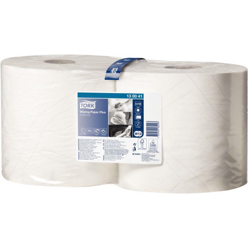Image de  Lot de 2 bobines d''essuyage industriel 750 feuilles blanches 