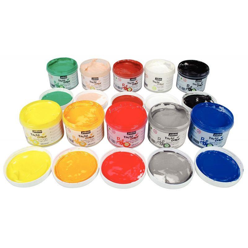 Image de  Lot de 10 pots de 225 ml de gouache aux doigts TACTIL''COLOR 