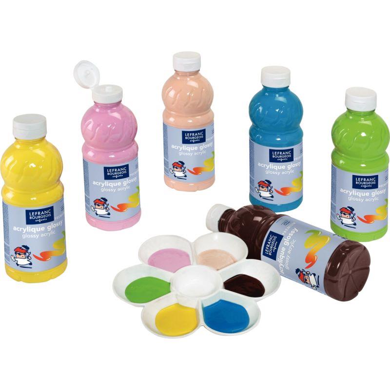 Image de  Carton de 6 flacons 500ml d''acrylique Glossy Lefranc Bourgeois, couleurs vitaminées assorties 
