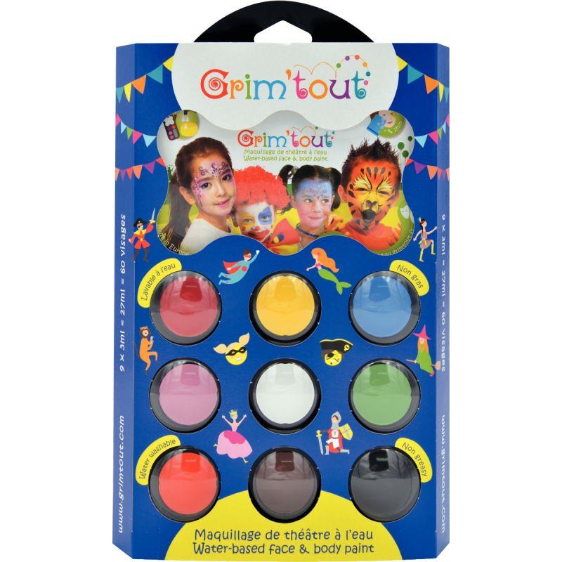 Image de  Palette de maquillage à l''eau GRIM''TOUT Carnaval 9 couleurs assortis 