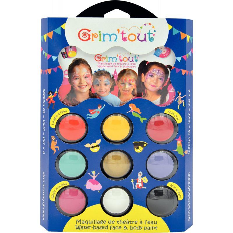Image de  Palette de maquillage à l''eau GRIM''TOUT Princesse 9 couleurs assortis 