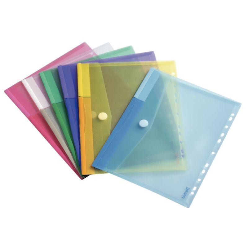 Image de  Paquet de 12 enveloppes perforées A4 en polypropylène translucide, coloris pastel assortis 