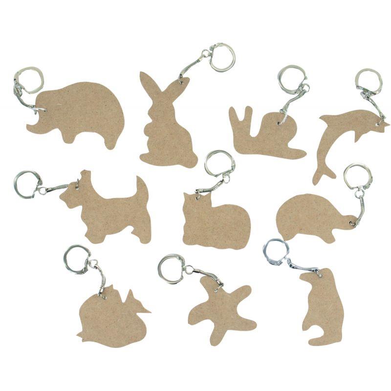 Image de  Lot de 10 porte-clés animaux en bois 