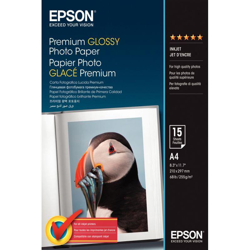 Image de  Paquet de 15 feuilles de papier photo premium glacé marque Epson format A4 (21 x 29,7 cm) 255g 