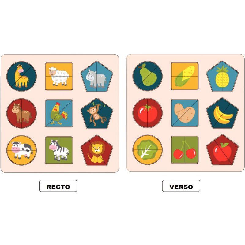 Image de  Encastrement duo recto/verso, les animaux/les fruits et légumes 