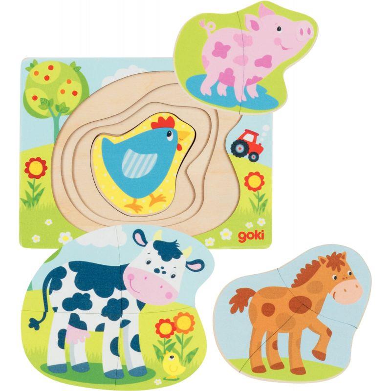 Image de  Puzzle 4 niveaux en bois, les animaux de la ferme 