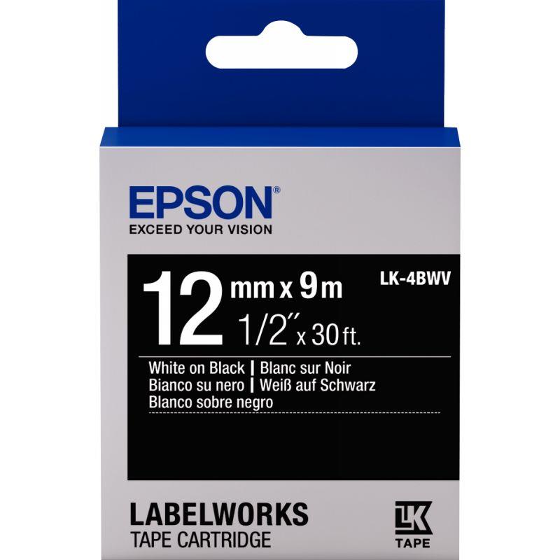 Image de  Recharge EPSON LK 12 mm x 9 m  blanc sur noir 