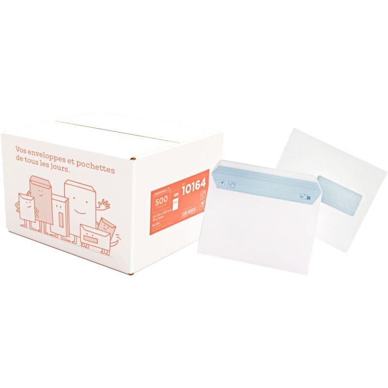 Image de  Boite de 500 enveloppes blanches 162x229mm 80g bande silliconnée fenêtre 45x100mm 
