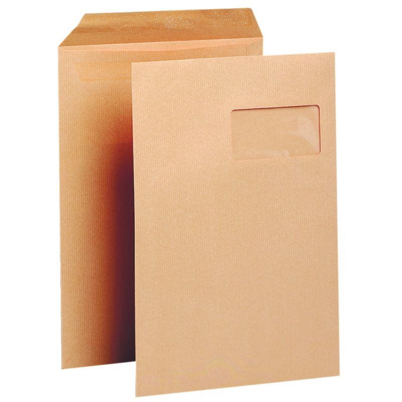Image de  Boite de 250 pochettes kraft 229x324mm 90g bande siliconée fenêtre 50x100mm 